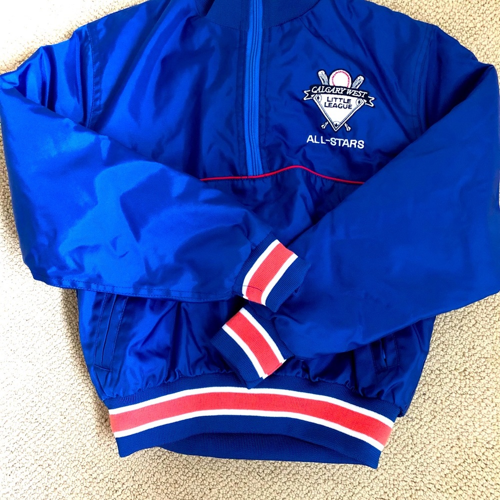 Retro Looking Unisex Kids “Calgary Little League” Blue Bomber Jacket Size S - Picture 5 of 5